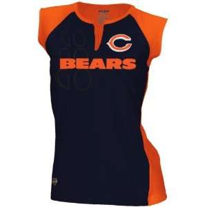   Chicago Bears Womens Navy Two Toned Split Neck Top