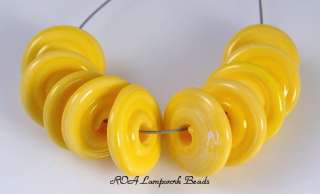 ROA Lampwork 10 Butter Yellow Handmade USA Disc Art Glass Beads SRA 