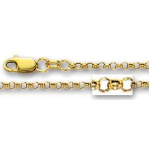14K Yellow Gold Round Rolo Link Chain Bracelet   Width 2.3mm   Length 