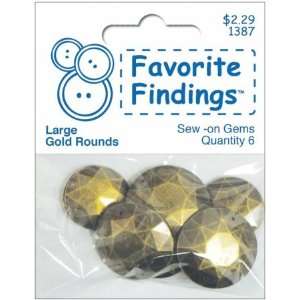  Favorite Findings Sew On Round Gems Large Gold, 6/Pkg 