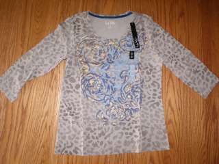 NWT Womens Nicole Miller 3/4 Sleeve Top Shirt Leopard Brown S M L XL X 