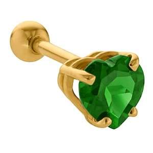   5mm Emerald Heart Cut 14K Yellow Gold Cartilage Stud Earring Jewelry