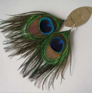 Fashion Peacock Feather Dangle Earrings Chandelier Hook  
