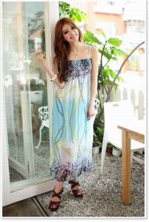 wholesale Fashion Floral Long Chiffon Dress Blue