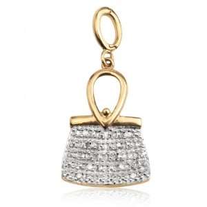   Gold and 0.05 ctw Round Cut Diamond Embellished Handbag Charm Jewelry