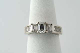14K WG Estate Diamond Engagement Ring 1.6 CT Emerald Princess Cut Band 