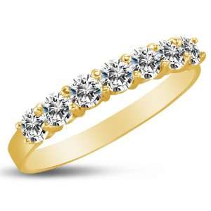 Size 8   2mm Solid 14K Yellow Gold Round Cut Highest Quality CZ Cubic 