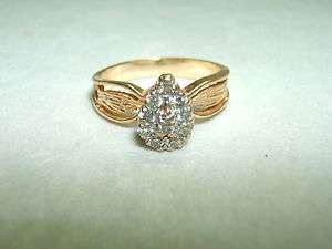14K Yellow Gold Diamond Pear Shaped Cluster Engagement Ring  