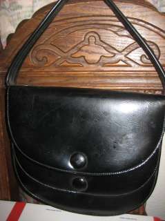Vtg 60s Black Patent Leather Purse Handbag  