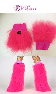 FLUFFY FURRY LEGWARMERS RAVE SET FLUFFIES HOT PINK FLUFFYS BOOT COVERS 
