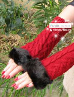 EGX04 Winter Warm Girl Cute Knit Rabbit Fur Hand Wrist Warmer 