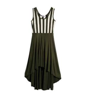 Trendy Women Sleeveless Asymmetric Hem Crewneck Striped Casual Dress 