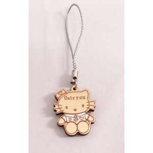  Hello Kitty Gold & Silver Wood Cell Phone Charm 