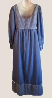 Vintage 70s Gloria Moret Blue Renaissance Prairie Hippie Dress S 