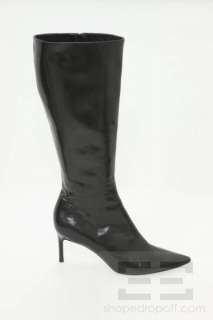 Helmut Lang Black Leather Pointed Toe Heeled Knee High Boots Size 39.5 