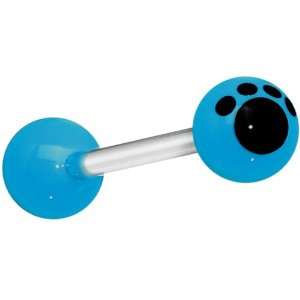  Blue Black Animal Paw Print Barbell Tongue Ring Jewelry