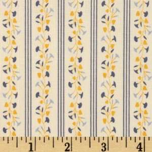 44 Wide Marie Webster Collection Floral Stripes White/Blue Fabric By 