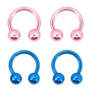 316L Surgical Steel Vacuum Plated Pink Blue Neon Horseshoes  18g 5/16 