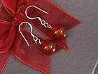 Earrings Red Carnelian 10mm Round Beads 925