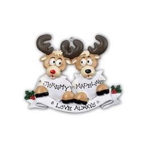   Reindeer Family W/ 2 Reindeer Personalized Christmas Holiday Ornament