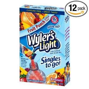 Wylers Light Singles To Go Drink Mix, Fruit Punch, 8 Count (Pack of 