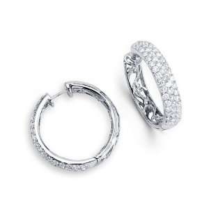    New 14k White Gold Dome Round Diamond Hoop Earrings Jewelry