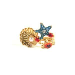   Size 6.5 Gold Star Fish Sea Shell Crab Nautical Ocean Fashion Jewelry