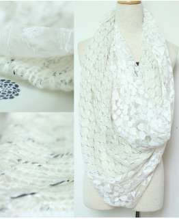 NWT fashion printed tulle lace & knit scarf shawl wrap  white #8b 