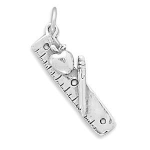  27x6mm Ruler with Apple Charm .925 Sterling Silver 