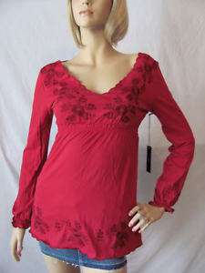 New BCBG MAX AZRIA Red Blouse Shirt Small S Long Sleeve  
