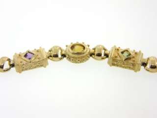 Estate Beautiful Multi Gemstone & Solid 14K Yellow Gold Bracelet 