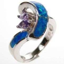 Nice Tanzanite CZ W/ Blue Inlaid OPAL 925 Silver Ring  