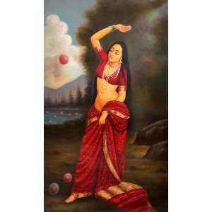  A Young Lady, Perhaps Menaka, Playing with Balls   Oil on 