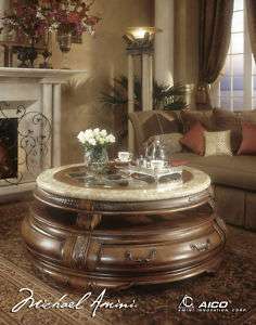 Antiqued Maple/Marble Renaissance Round Coffee Table  