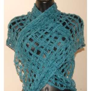  Handmade Knitted Shawl scarf blue color 
