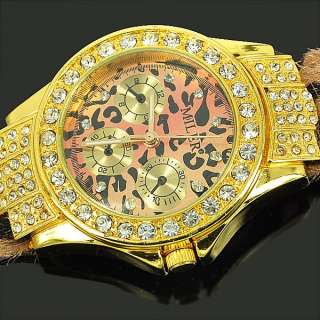 Golden Leopard Crystal Ladies Women Quartz Wrist Watch  