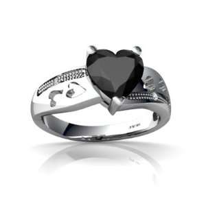    14K White Gold Heart Genuine Black Onyx Ring Size 8 Jewelry