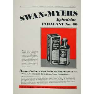  1929 Ad Swan Myers Ephedrine Inhalant No. 66 Allergies 