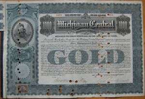 1902 $1000 Gold Bond Michigan Central Railroad RR Co  