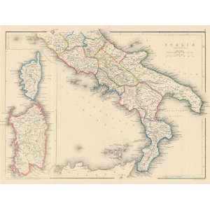  Long 1856 Antique Map of Southern Italia (Italy)