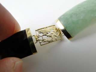   White Green Jade Stone 14K Solid Gold Bracelet China Dragon  