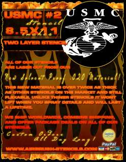 USMC 2 Military airbrush stencil template harley paint  