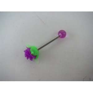  Fashion Jewelry   Purple Jelly Flower Belly Button Bar (14 