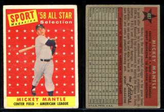 1958 Topps MICKEY MANTLE All Star Yankees HOF #487 VG+  