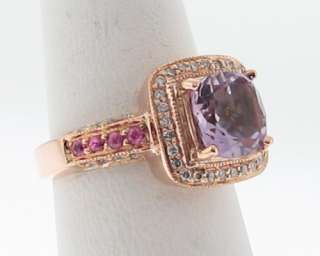 LeVian Estate Amethyst Pink Sapphires Diamonds 14k Rose Gold Ring Size 
