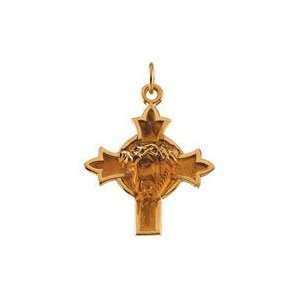   Gold 22.50X21.50 Mm Head Of Jesus With Crown Cross Pendant Jewelry