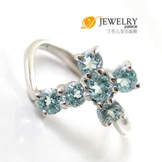UNIQUE CROSS DESIGN Genuine Sky Blue Topaz Ring 925 Sterling Silver 