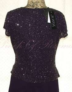 Kara Mock Two Piece Beaded V Neck Long Chiffon Gown Dress Purple 