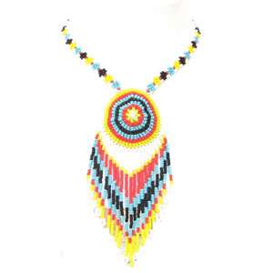 NATIVE STYLE MULTI COLOR BEADED ROUND LARIAT NECKLACE  