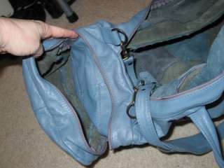 Large Used Blue Patch Leather Duffle Bag  